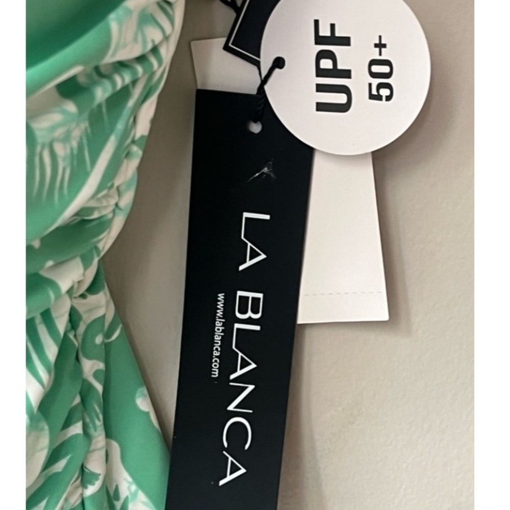 La Blanca V Neck Tropical Tankini Tummy Control Top Womens 12 Green White NEW - Picture 5 of 14